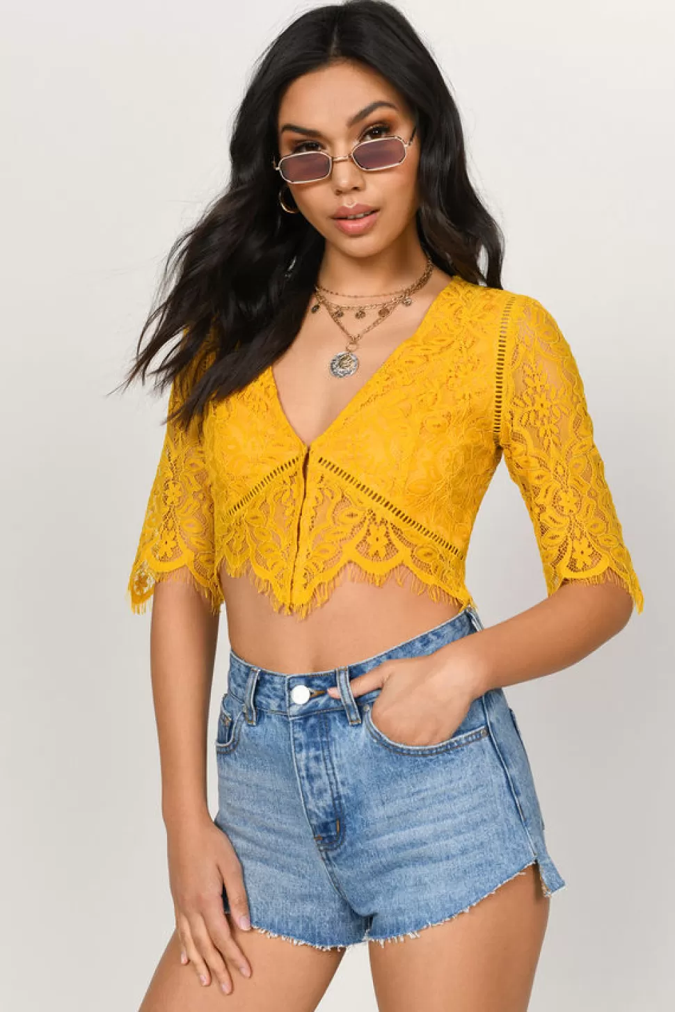 Red Tops*Tobi Yvonne Lace Crop Top Yellow | Wine