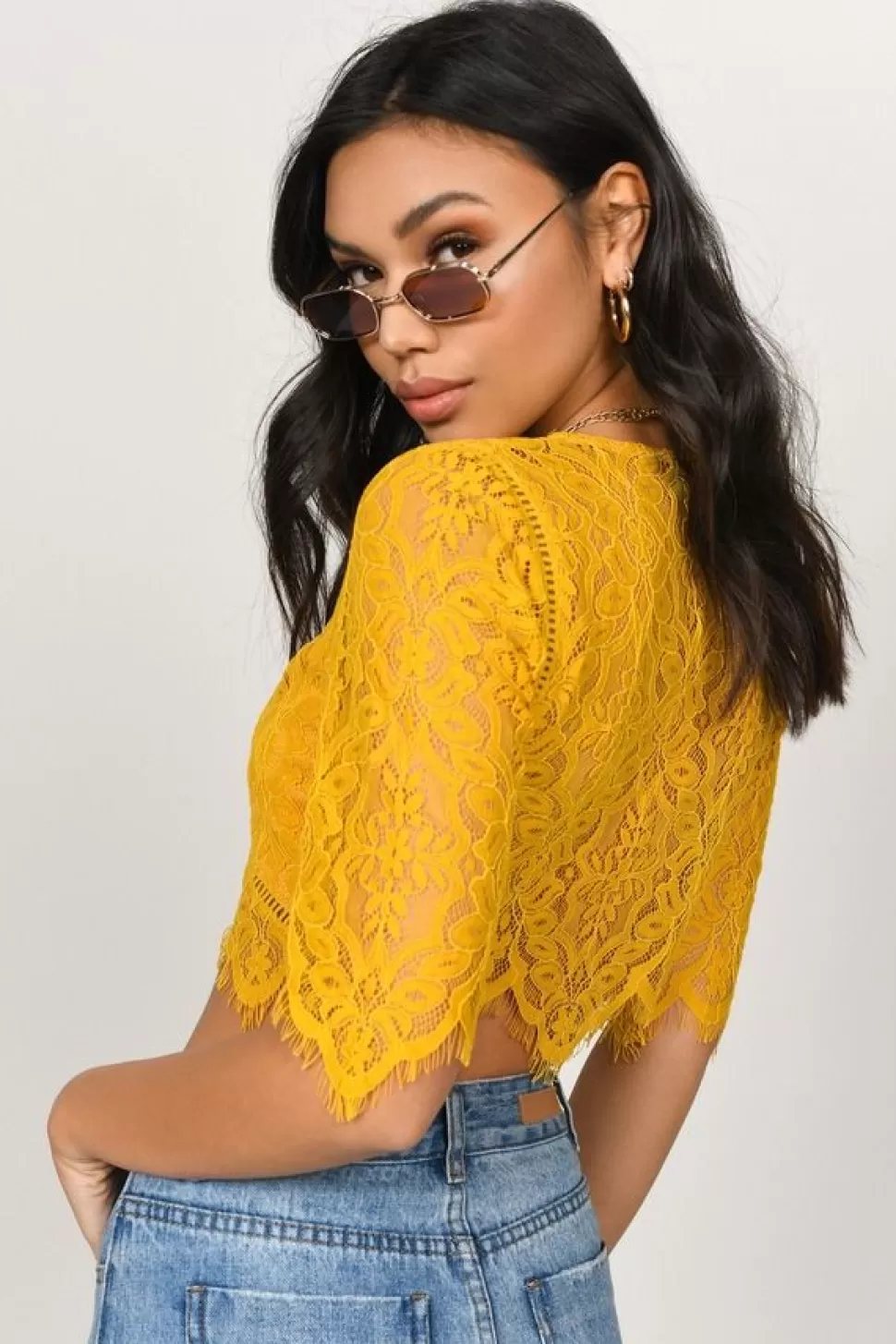 Red Tops*Tobi Yvonne Lace Crop Top Yellow | Wine