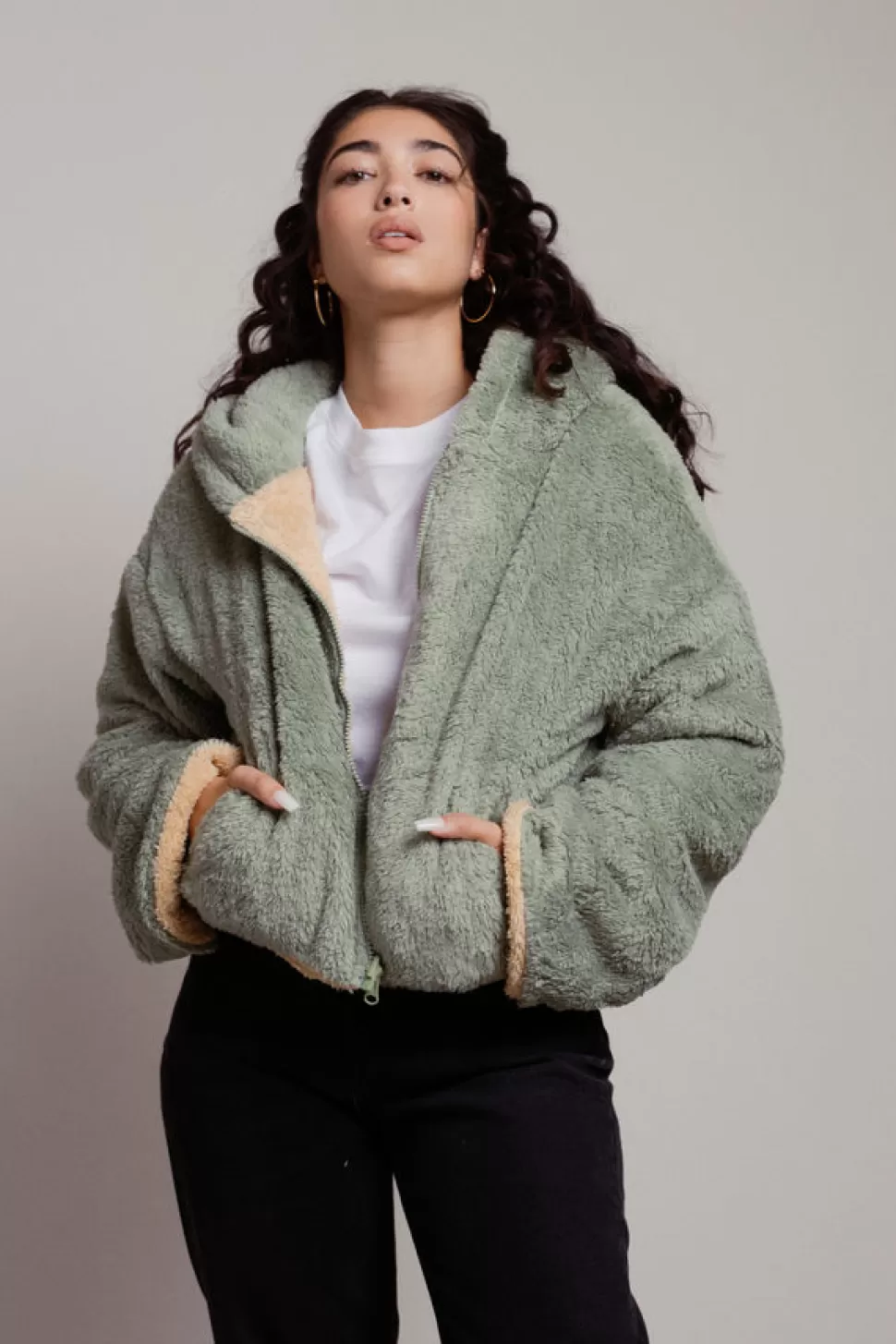 Jackets*Tobi Zativa Reversible Fuzzy Jacket Tan Sage