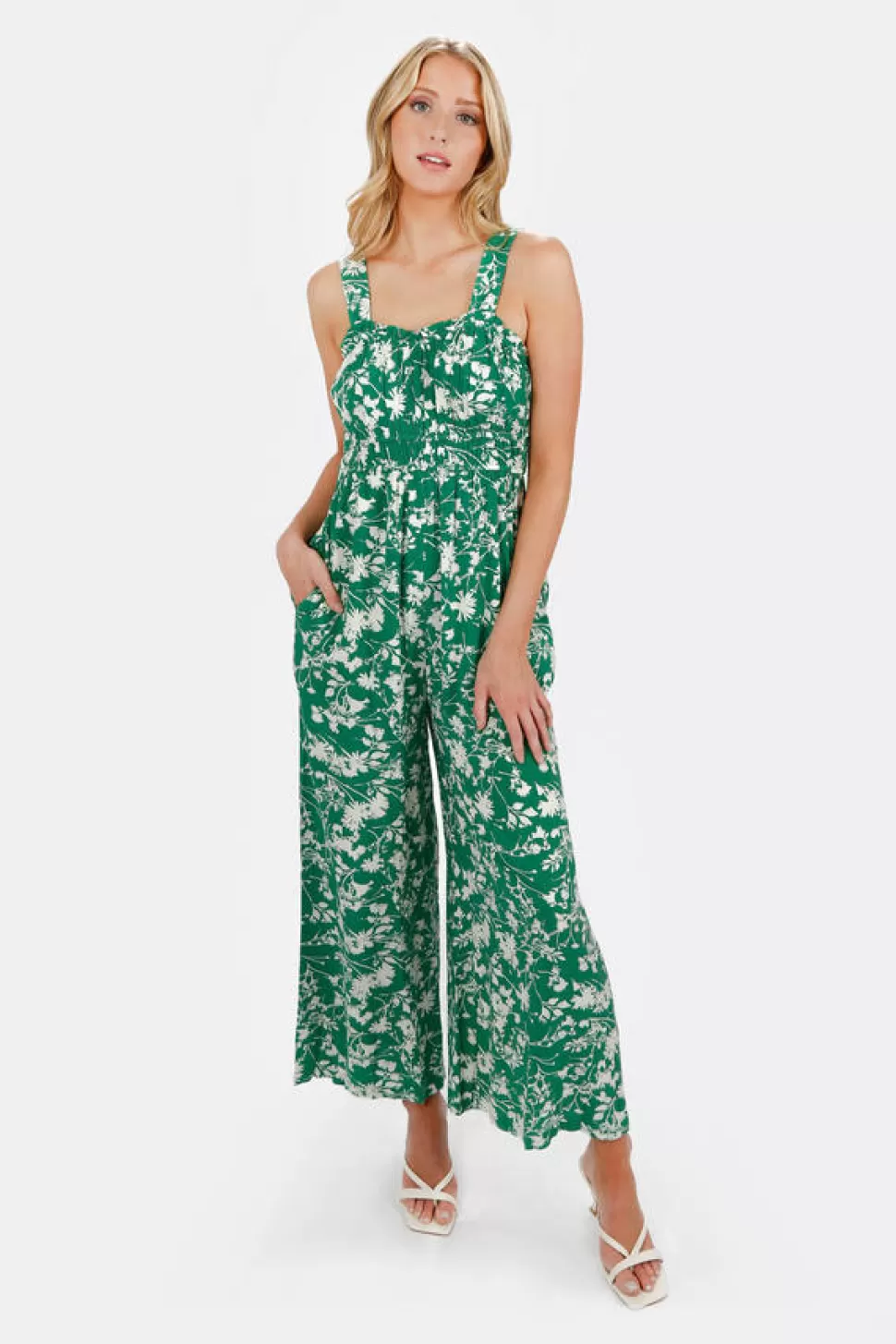 Rompers & Jumpsuits*Tobi Zaya Flower Print Wide Leg Flowy Jumpsuit Green