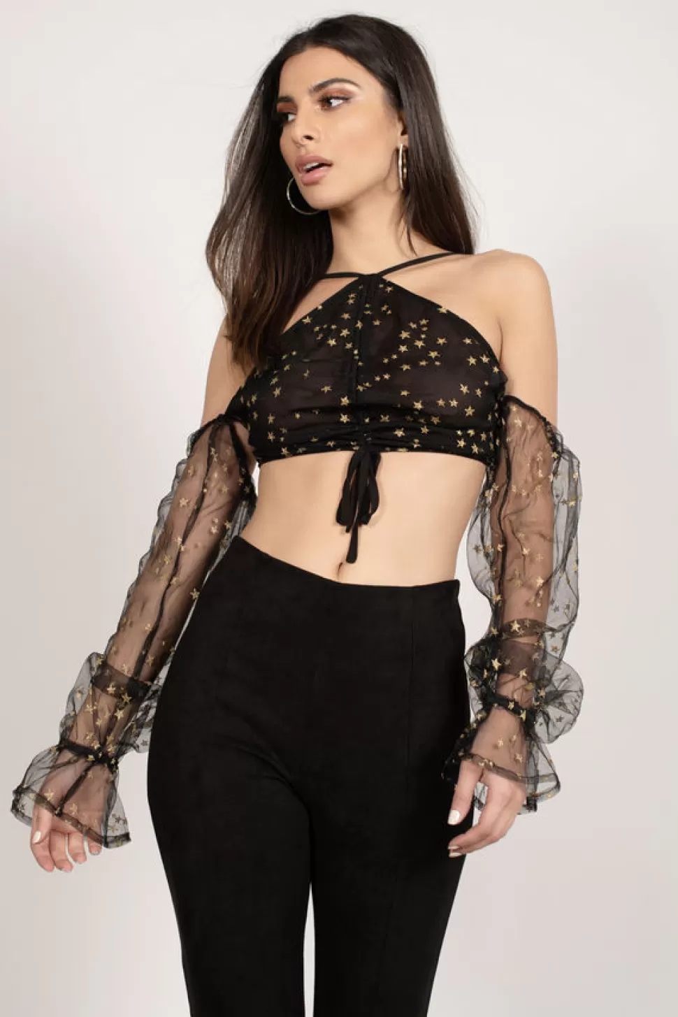 Mesh Tops*Tobi Ziggy Stardust Glitter Crop Top Black | White