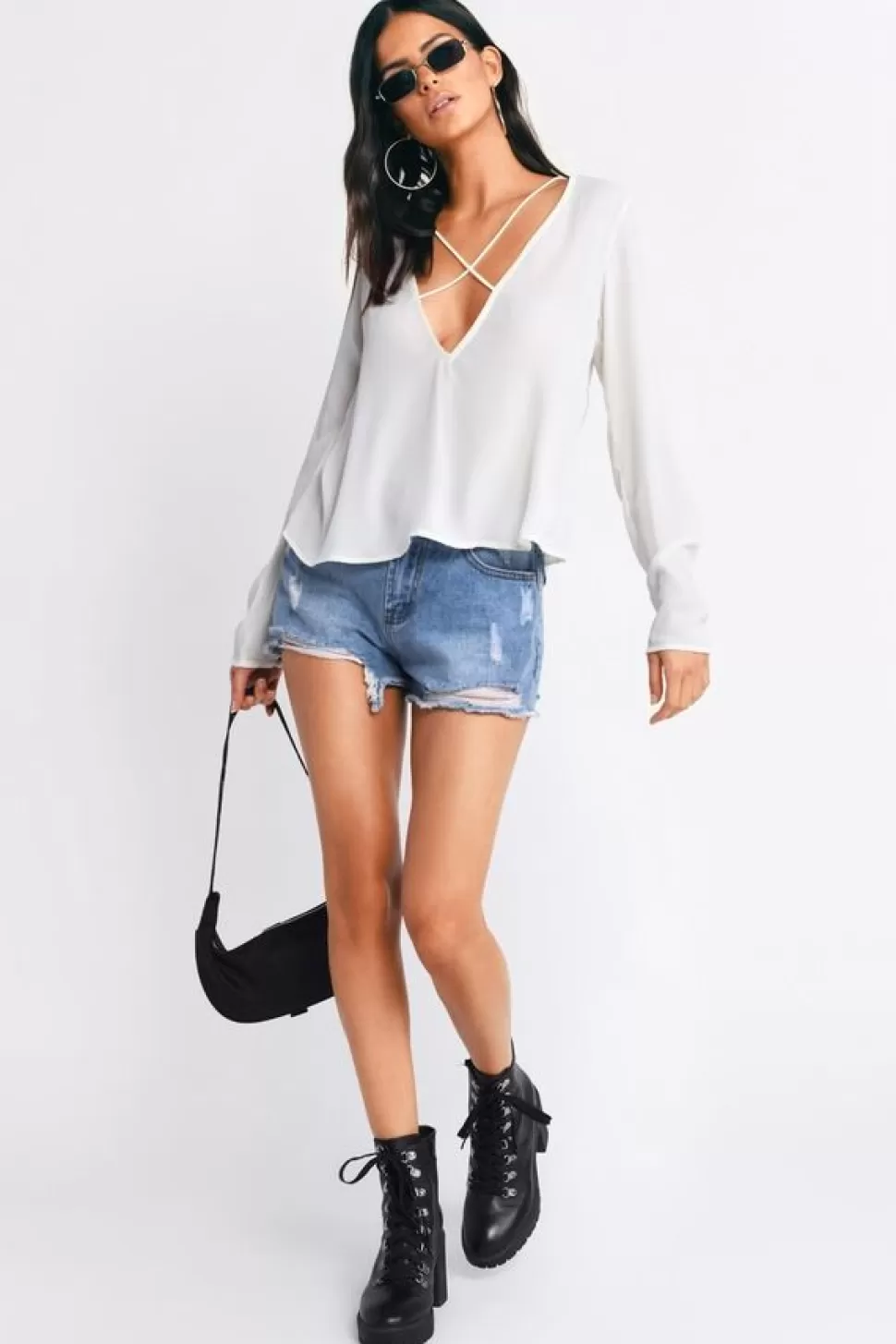 Long Sleeve Tops*Tobi Zohar Plunging Blouse Cream