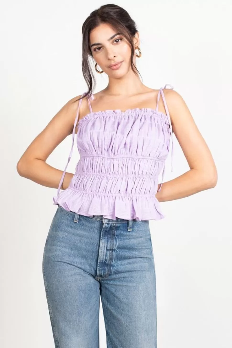 Blouses & Shirts*Tobi Zoriah Smocked Tie Shoulder Top Lilac